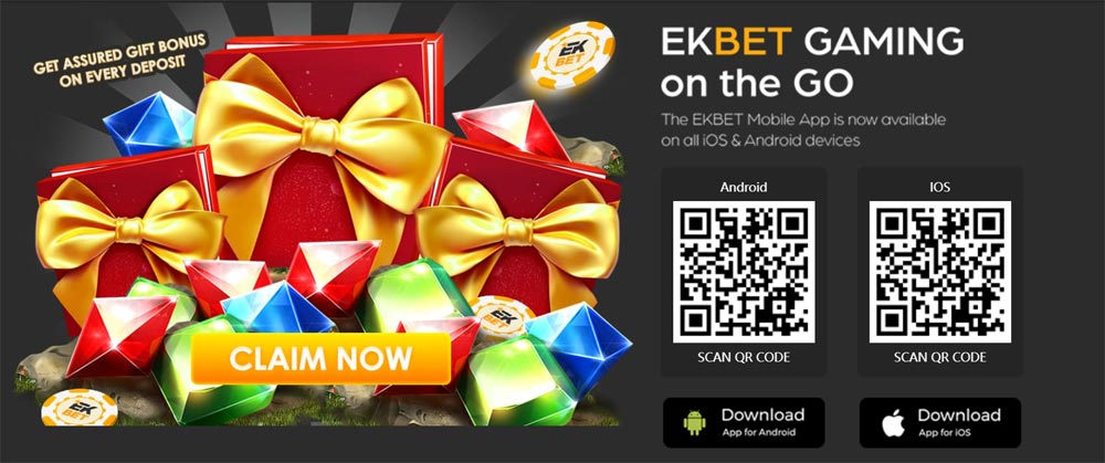 Clear images of QR codes designed for easy downloading of the Ekbet mobile app for both Android and iOS devices, set against a simple background.