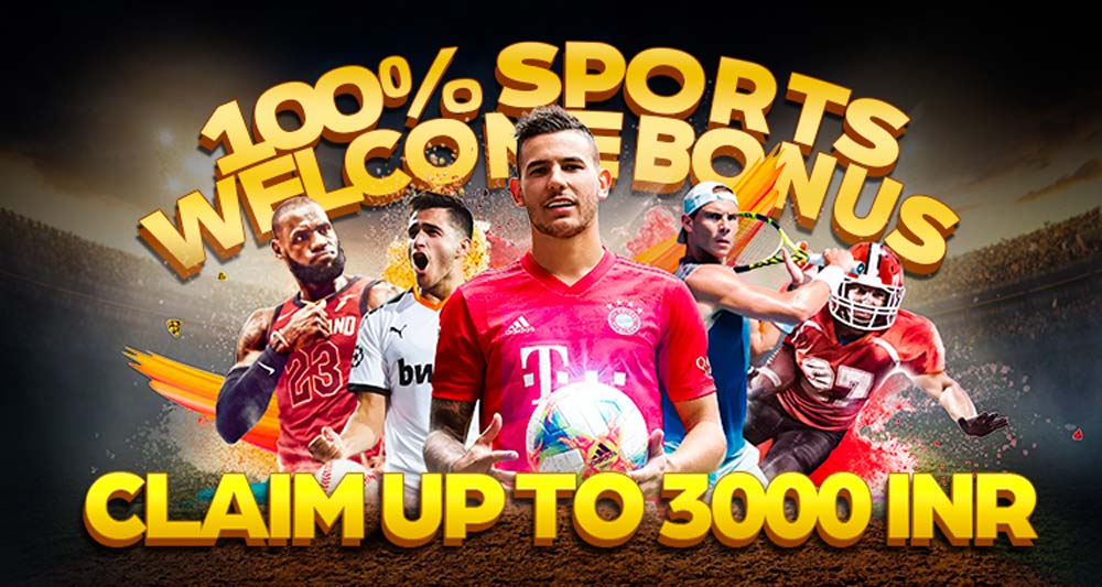 Banner displaying the 100% sports welcome bonus offer
